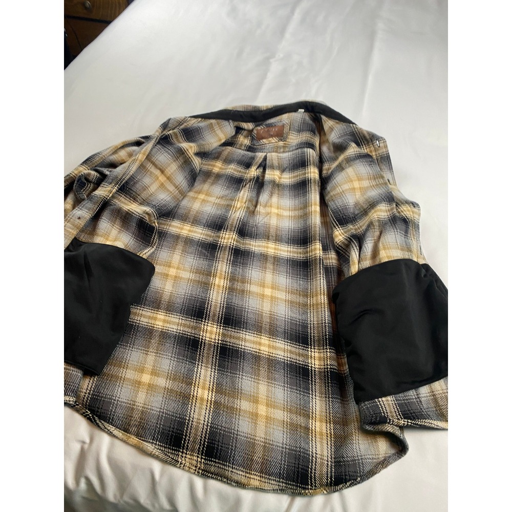 Orvis Flannel Shirt Mens XL Gray Tan Plaid Excellent Fleece Lined Collar Pockets
